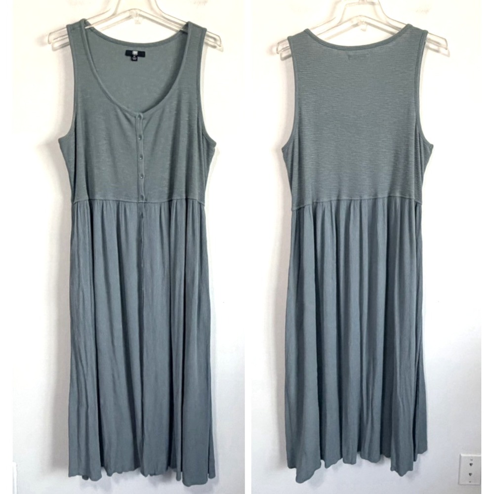 Frye & Co Sleeveless Midi Dress XL Desert Blue Button Front V Neck Summer Travel